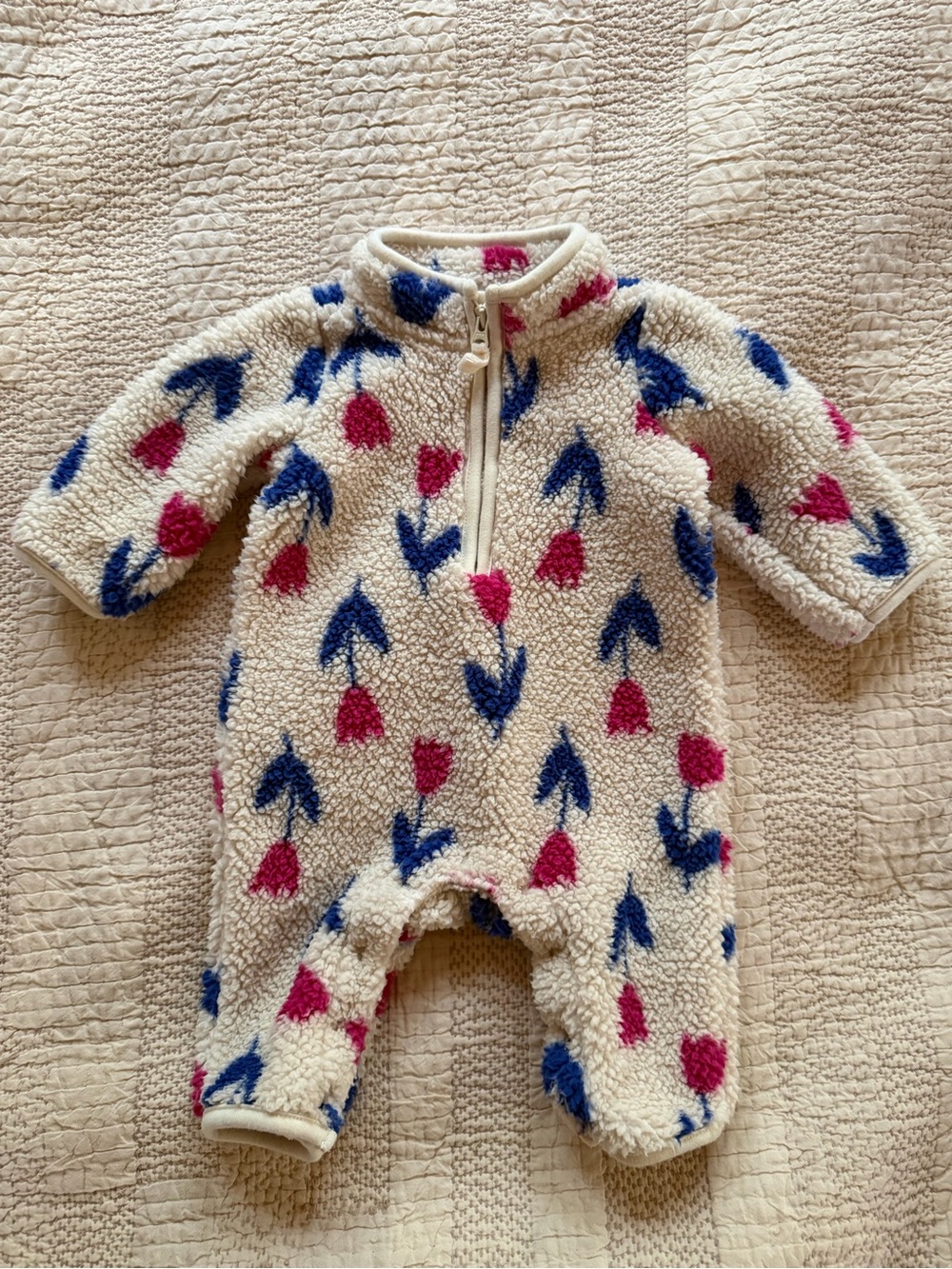 Cozy Sherpa One-Piece with Pink & Blue Tulip Print Carters 3 month